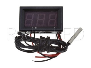 Термометр цифровой с LED-индикатором 0.56 дюйма зеленый, корпус черный, с датчиком на проводе 1м
