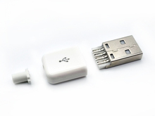 Роз'єм USB штекер USBA(плоский), розбірний на кабель (з 3-х деталей), білий USB-101