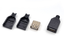 Роз'єм USB гніздо USBA(плоский), розбірний на кабель (з 3-х деталей), чорний