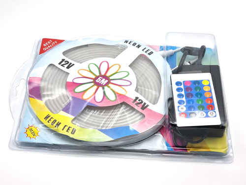 Світлодіодний неон 12V 2835 54LED RGB IP65 5 метрів, ІЧ-контролер, БП на 220V, ІЧ пульт