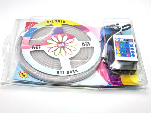 Світлодіодний неон 12V 2835 108LED RGB IP65 5 метрів, ІЧ-контролер, БП на 220V, ІЧ пульт