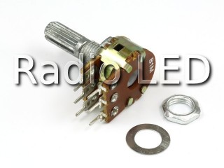 Резистор змінний WH148-1B-2 B 10кОм 6 pin, прямі контакти, шток L=20mm