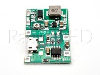 Плата зарядки Li-Ion аккумуляторов USBmicro на TP4056 + DC-DC преобразователь J5019 Модуль